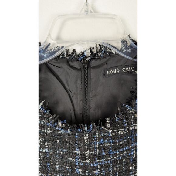 Boho Chic metallic tweed dress Bust42" waist37" length42"Fringed sz16 Lined EUC - Picture 4 of 10